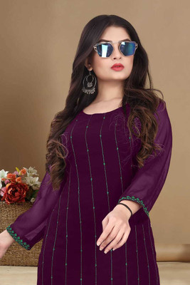 VALARIS Women Printed A-line Kurta(Purple)