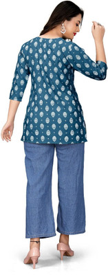 HouseOfCommon Women Printed Straight Kurta(Purple)
