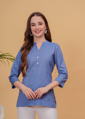 HouseOfCommon Women Solid Straight Kurta(Blue)