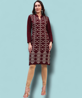 HEMLOCK Women Self Design Straight Kurta(Maroon)