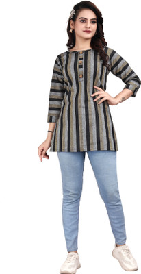 MANTRA DESIGNER Women Striped Straight Kurta(Black)
