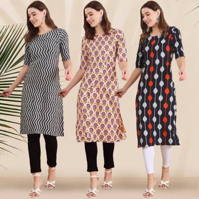1 Stop Fashion Women Printed Straight Kurta(Multicolor)