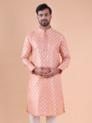 Aurik Men Solid Straight Kurta(Pink)