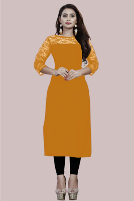 Maheshvi Women Solid Straight Kurta(Yellow)