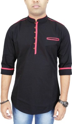 KUONS AVENUE Men Solid Straight Kurta(Black)