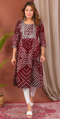 Parth f Women Bandhani A-line Kurta(Maroon)