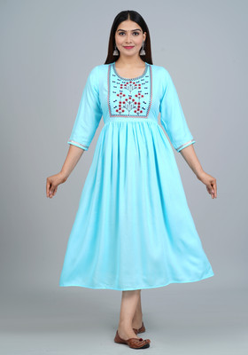 BE CREATIVE FASHIONS Women Embroidered Anarkali Kurta(Light Blue)
