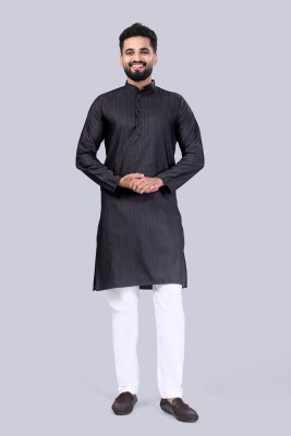 ChhoroChhori Men Embroidered Straight Kurta(Black)