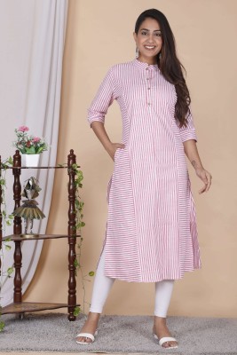 Neerupam Collection Women Self Design Straight Kurta(Pink, White)