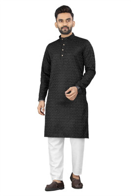 click n buy Men Self Design A-line Kurta(Black)