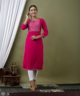 VASANT APPAREL Women Embroidered Straight Kurta(Pink)
