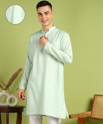 FUBAR Men Self Design Straight Kurta(Light Green)