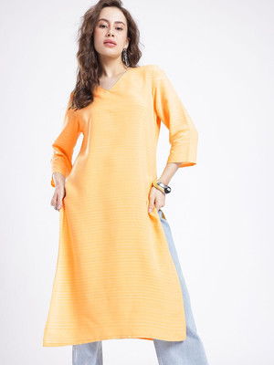 Anouk Rustic Women Self Design Straight Kurta(Yellow)