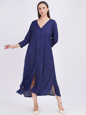 Styvibe Women A-line Dark Blue Knee Length Dress