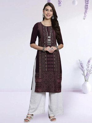 EthnicBasket Women Printed A-line Kurta(Maroon, Beige, Pink)
