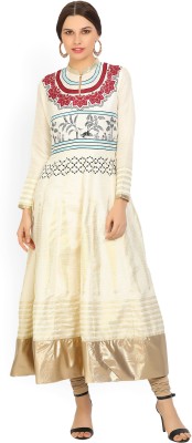 W Women Printed Flared Kurta(Beige)