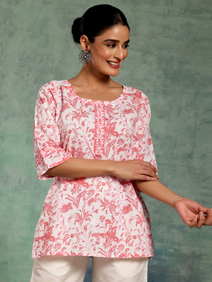 LIBAS Women Printed Straight Kurta(White, Pink, Red)