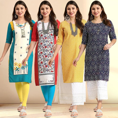 1 Stop Fashion Women Printed Straight Kurta(Multicolor)