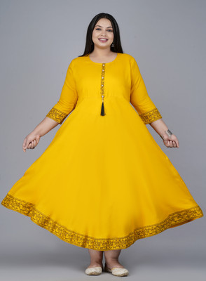 LABULY Women Solid Flared Kurta(Yellow)