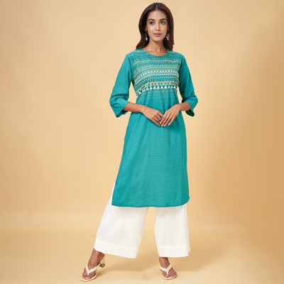 Rangmanch by Pantaloons Women Printed Straight Kurta(Blue)