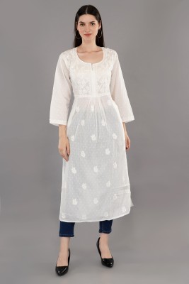 Noorkasni Women Embroidered Straight Kurta(White)