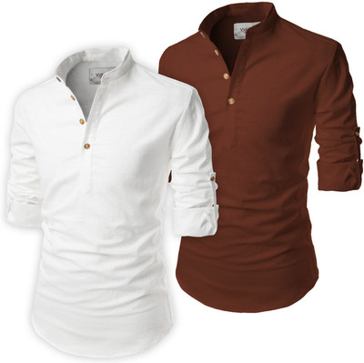 Univibe Men Solid Straight Kurta(Brown, White)
