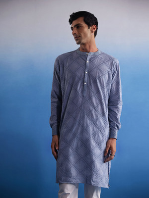 Shvaas By Vastramay Men Self Design Straight Kurta(Blue)