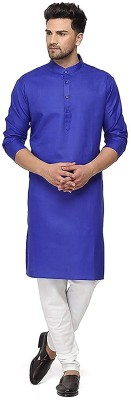 LAUGHTALE Men Self Design Straight Kurta(Blue)