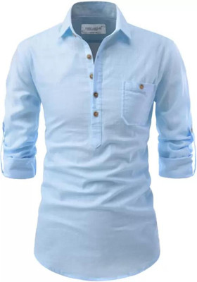 Life Roads Men Solid Straight Kurta(Light Blue)