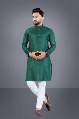 OMKAR EN TRENDS Men Printed Straight Kurta(Dark Green)
