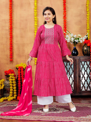 Sangria Girls Printed Flared Kurta(Red)