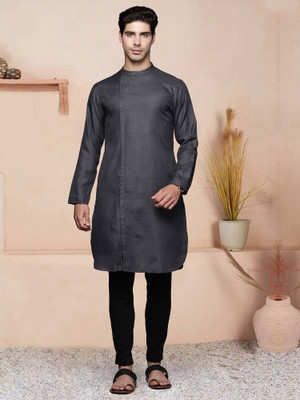 Indo Era Men Solid Straight Kurta(Grey)