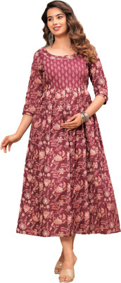 TRENDYG Women Floral Print Anarkali Kurta(Blue)