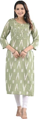 Ramkudi Women Embroidered Straight Kurta(Green)