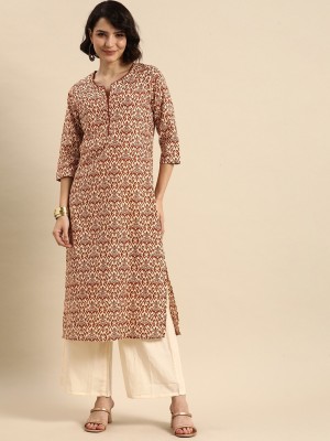 ANOUK Women Printed Straight Kurta(Brown)