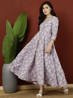 KIMAYRA Women Printed Flared Kurta(Purple)