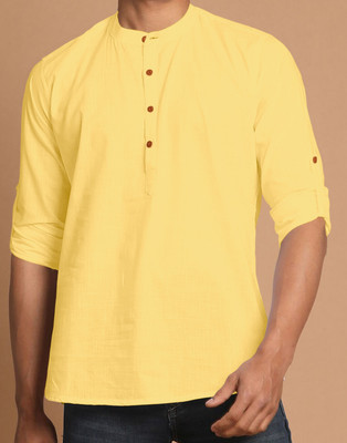 zbio Men Solid Casual Yellow Shirt