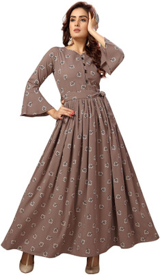 madhuram textiles Women Printed Ethnic Dress Kurta(Grey)