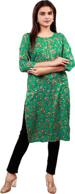 GDGarments Women Floral Print A-line Kurta(Green)
