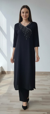 Fashion Launge Women Embellished A-line Kurta(Black)