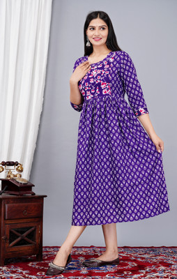 Jai Vijay Creations Women Printed Anarkali Kurta(Blue)