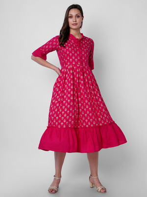 JYOTISHAFASHIO Anarkali Gown(Pink, Gold, Red)