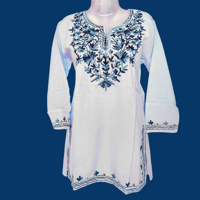 Anshi zari arts Women Embroidered Straight Kurta(White)