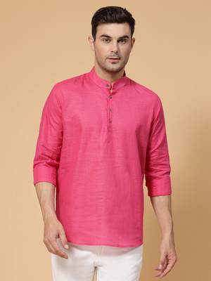 Svatantra Men Printed Straight Kurta(Pink)