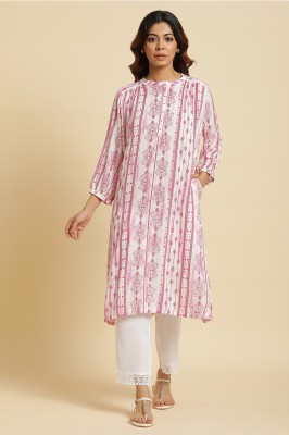 W Women Abstract Straight Kurta(Pink)