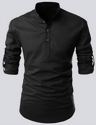 ETHNICBLISS Men Solid Straight Kurta(Black)