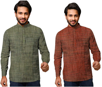 Priya Enterprises Men Self Design A-line Kurta(Green)