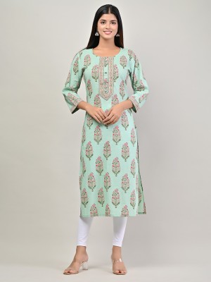 Swasti Women Printed Straight Kurta(Green)