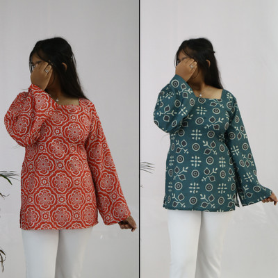 aanzri Women Paisley, Printed, Geometric Print Straight Kurta(Pink, Yellow)