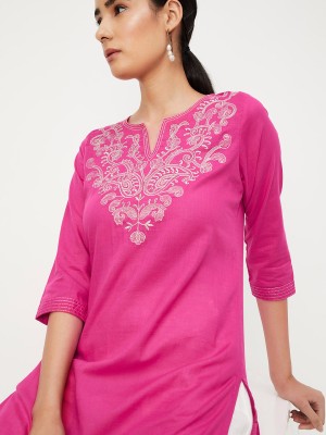 MAX Women Printed Straight Kurta(Pink)